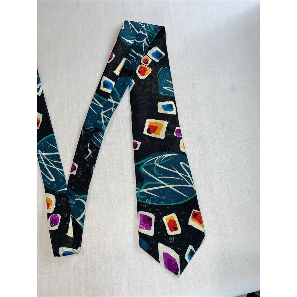 Gianno Dress Tie Mens Size 55" Black Geometric 100% Polyester Designer - Picture 3 of 12
